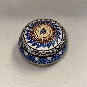 Yabeny Dine Navajo  Lidded Trinket Container Hand Painted Pottery 2.5” X 4”